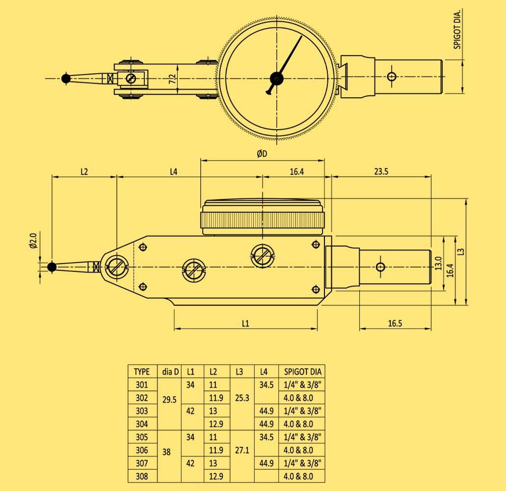 BAKER 0m6g03 m1g Lever Type Dial Gauge Model 29 Type 301