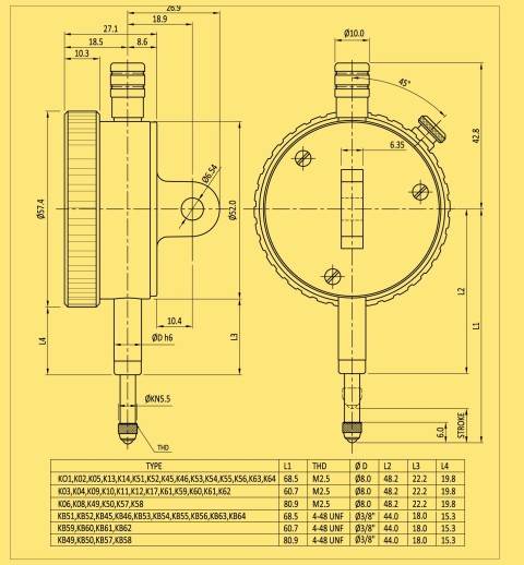 BAKER 5 MM K11 Type Plunger Type Dial Gauge Model 56