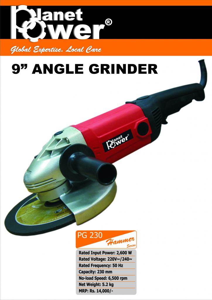 Planet Power PG 230, 2600w, 230mm, 6500rpm , 9m1g Angle Grinder